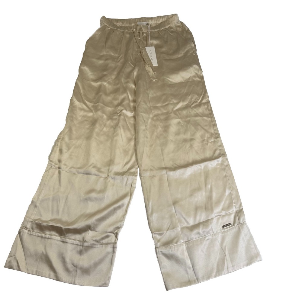 Cozy Earth Luxury 100% Silk Wide-Leg Pants Champagne Ivory Lounge Trouser NWT XS